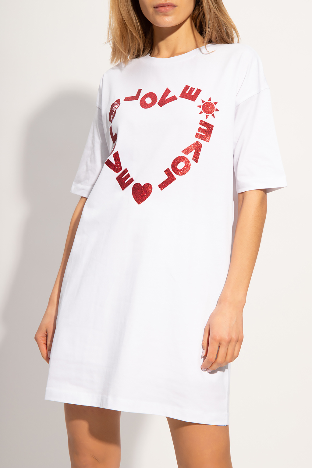 White Long T-shirt with logo Love Moschino - Vitkac KR